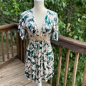 Sky brand floral rhinestone belted deepV dress